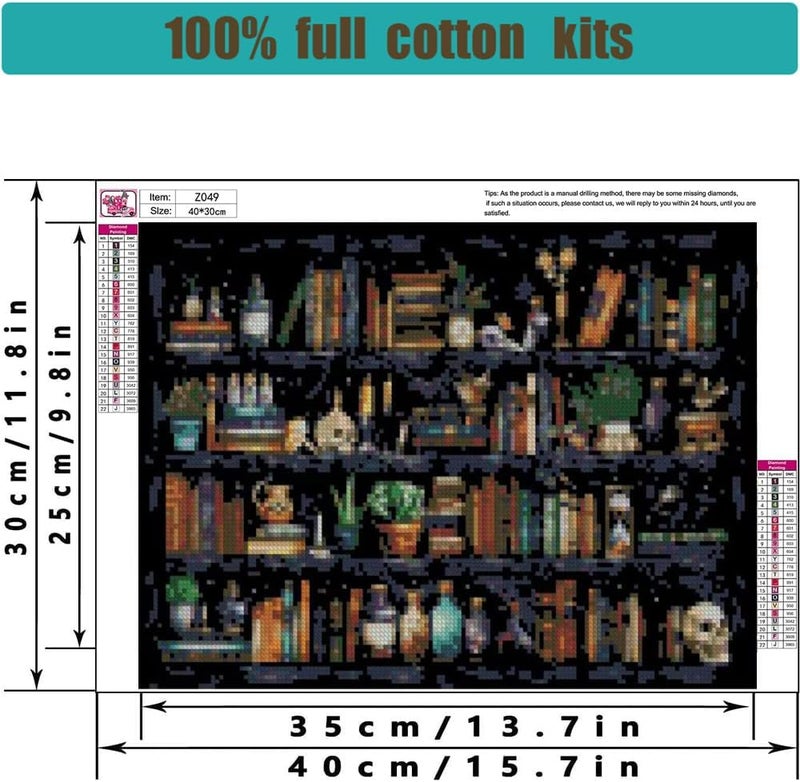 Tiwabb Stamped Cross Stitch Kits for Adults - Bookshelf Embroidery Kits for Beginners, 11 CT Patterns, 12x16 inch - Image 4